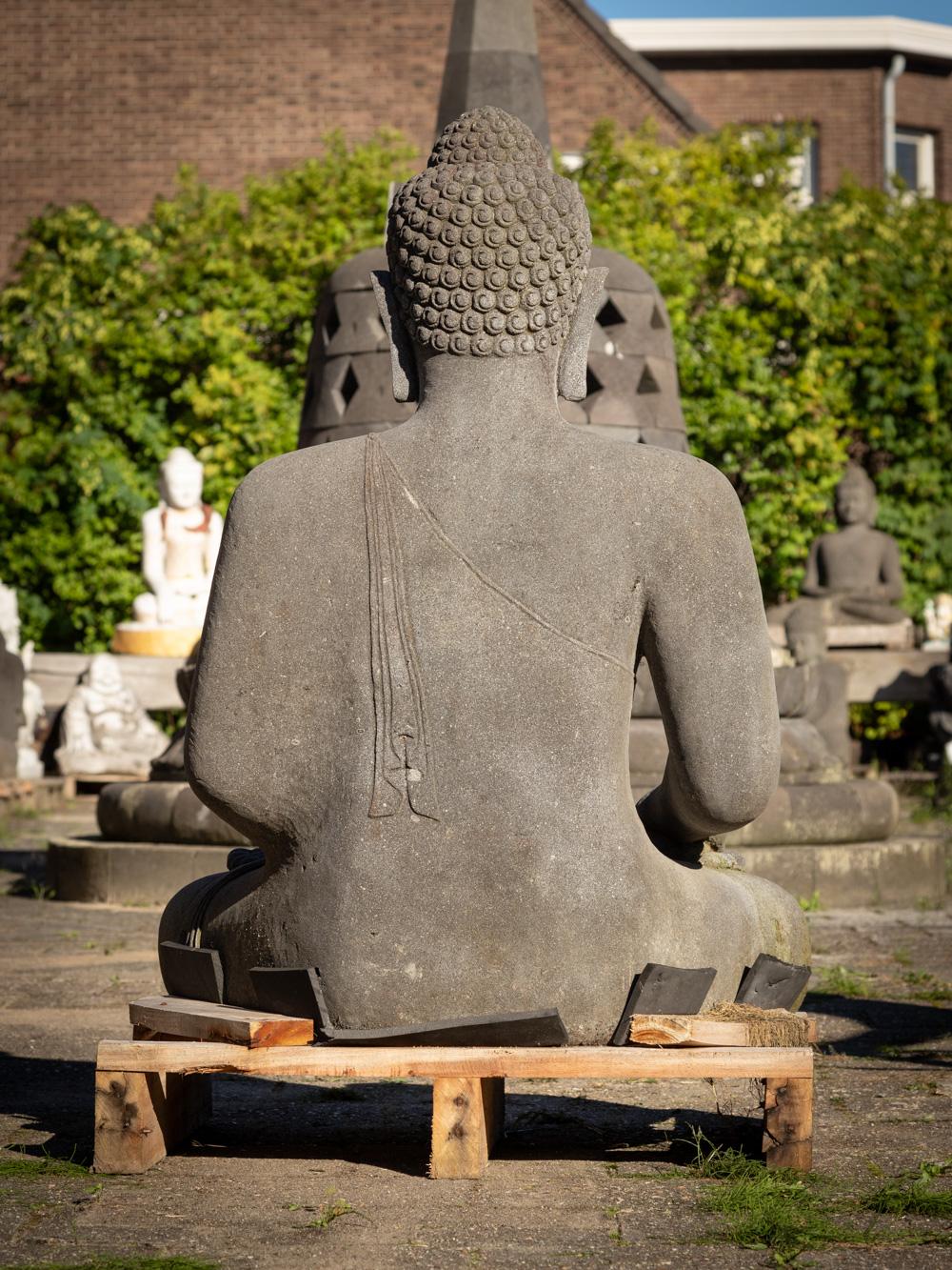 Late 20th century large lavastone Buddha statue in Bhumisparsha Mudra In Good Condition For Sale In DEVENTER, NL