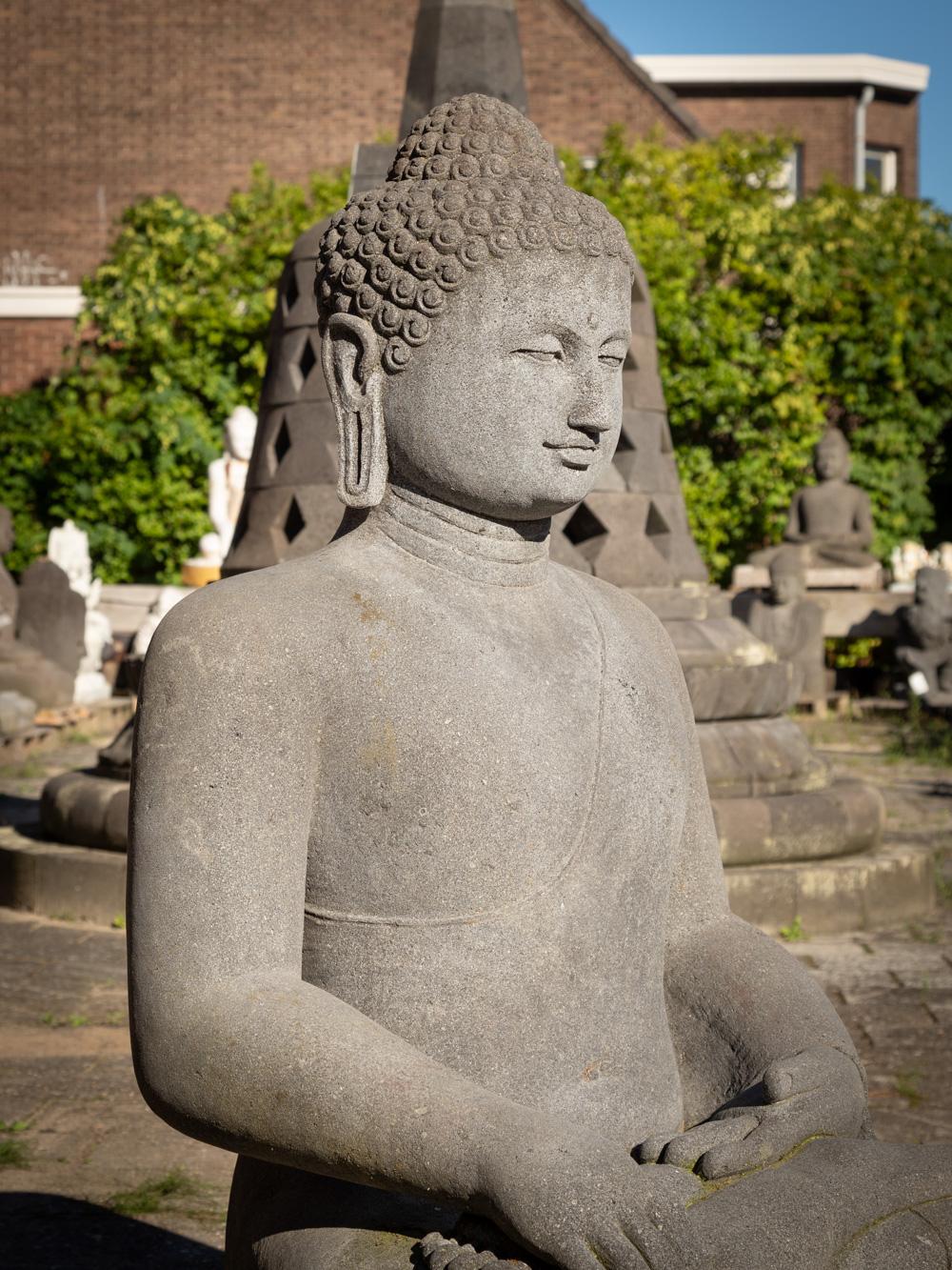 Late 20th century large lavastone Buddha statue in Bhumisparsha Mudra For Sale 1