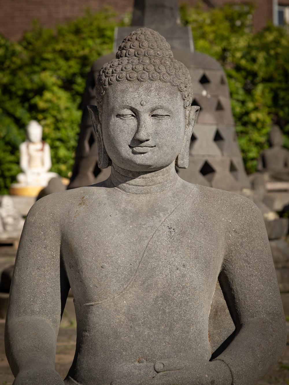 Late 20th century large lavastone Buddha statue in Bhumisparsha Mudra For Sale 2