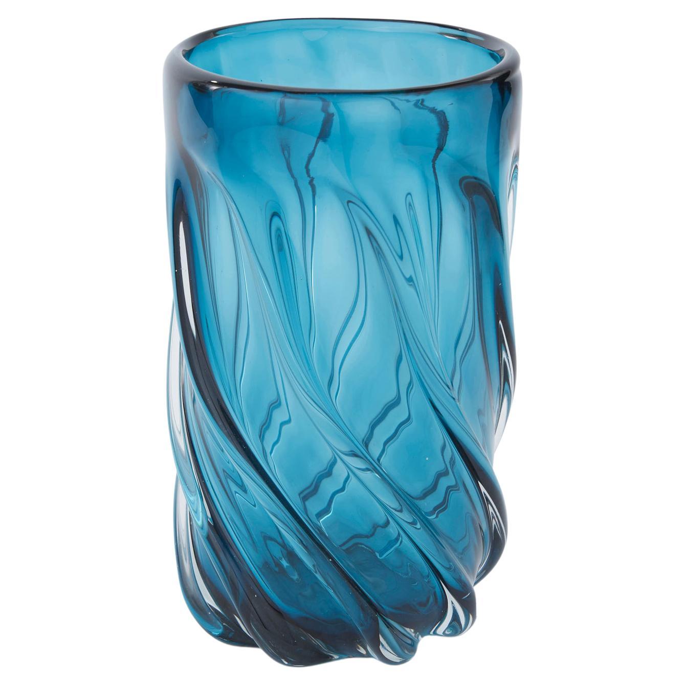 20th Century Murano Style Cased Art Glass Striped Vase For Sale at