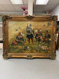 Late 20th Century Large Oil on Canvas Painting, French Infantry Soldiers Resting