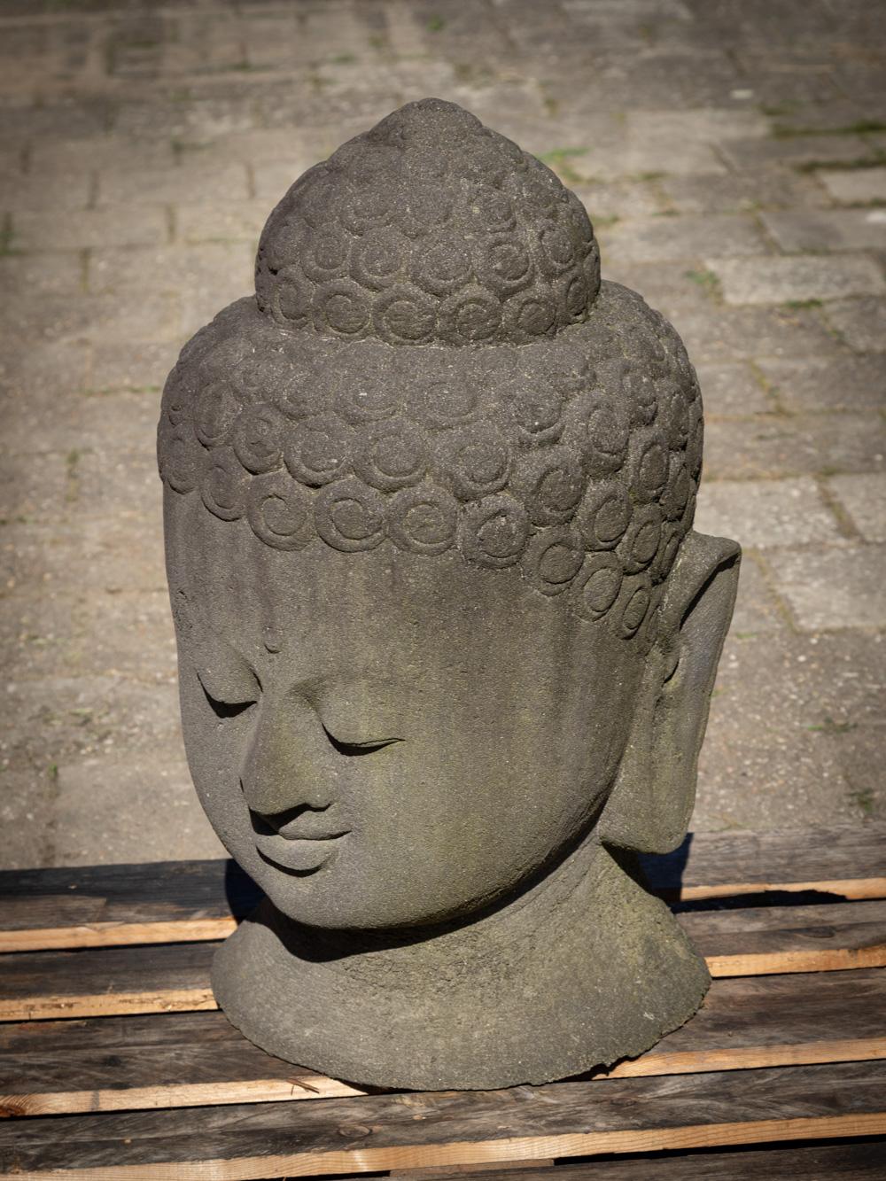 Late 20th century large old lavastone Buddha head from Indonesia For Sale 1