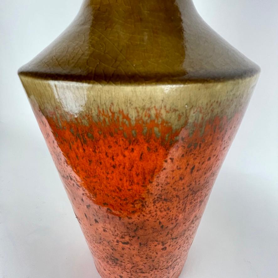 Modern Late 20th Century Large Orange & Ocher Sculptural Ceramic Vase by Bruno Gambone For Sale