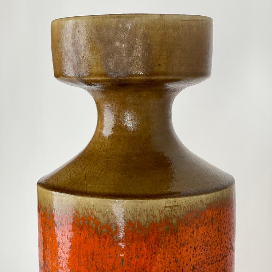 Italian Late 20th Century Large Orange & Ocher Sculptural Ceramic Vase by Bruno Gambone For Sale