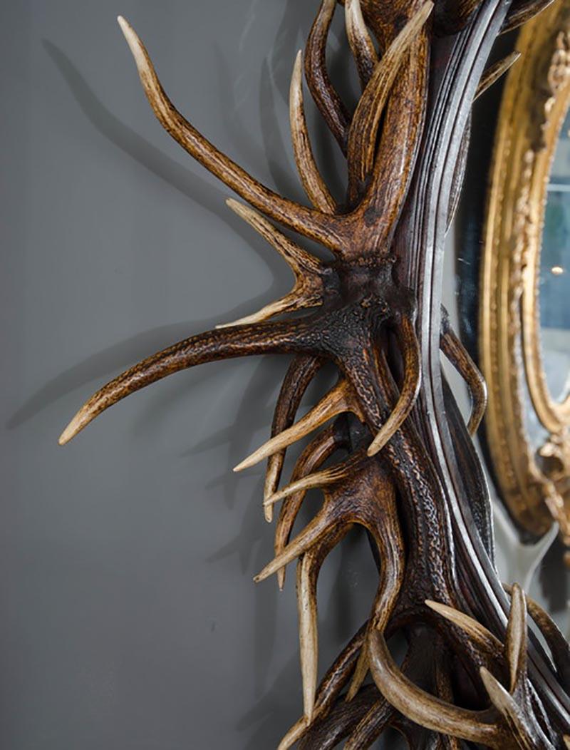 British Large Oval Antler Horn Mirror