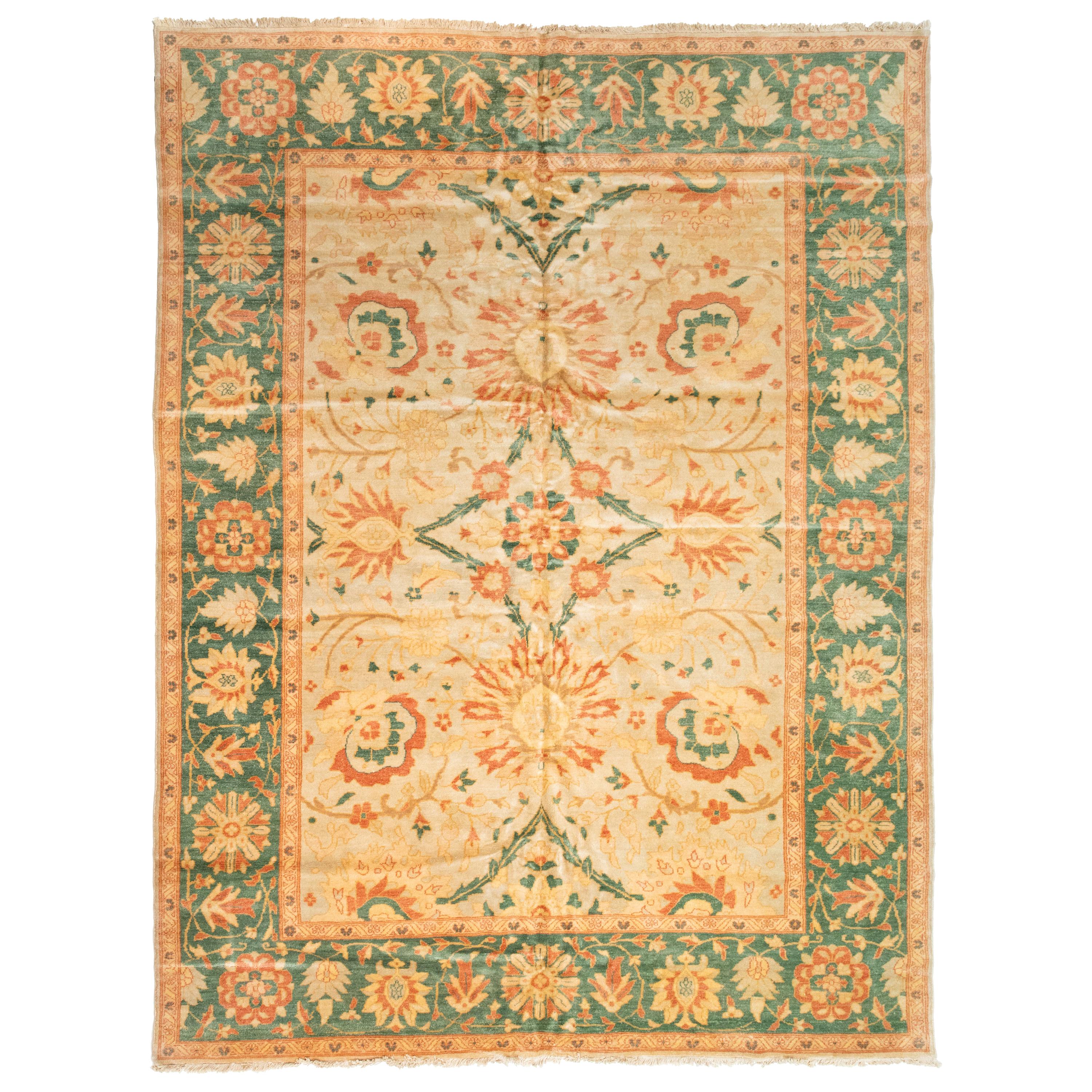 Late 20th Century Large Oversize Green Gold Ivory Persian Design Area Rug