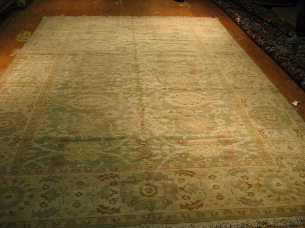 Hand-Knotted Late 20th Century Large Oversize Light Green and Ivory Floral Rug Persian Design