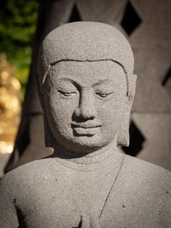 Late 20th century Large pair of lavastone Monk statues from Indonesia