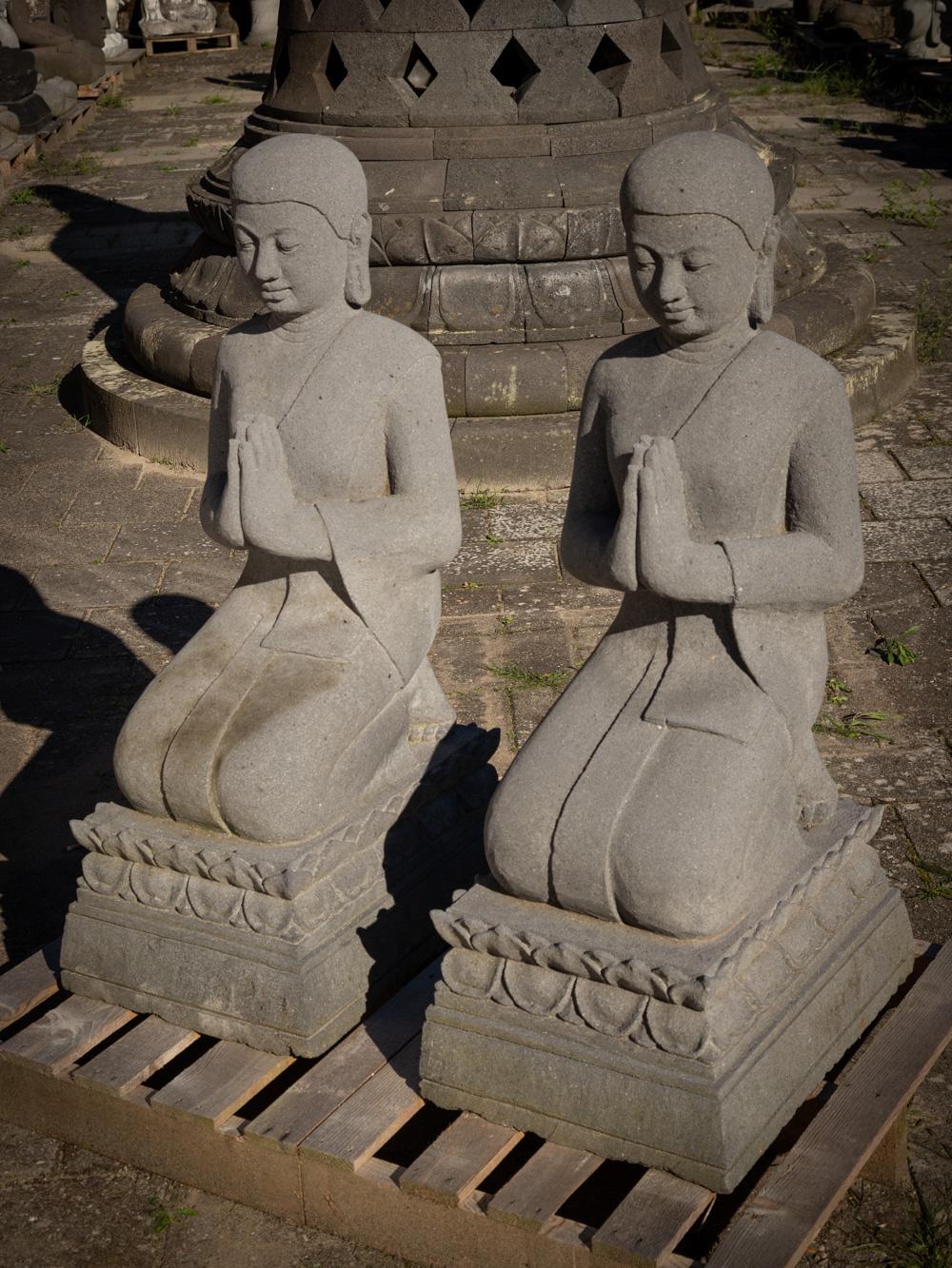 Late 20th century Large pair of lavastone Monk statues from Indonesia In Good Condition For Sale In DEVENTER, NL