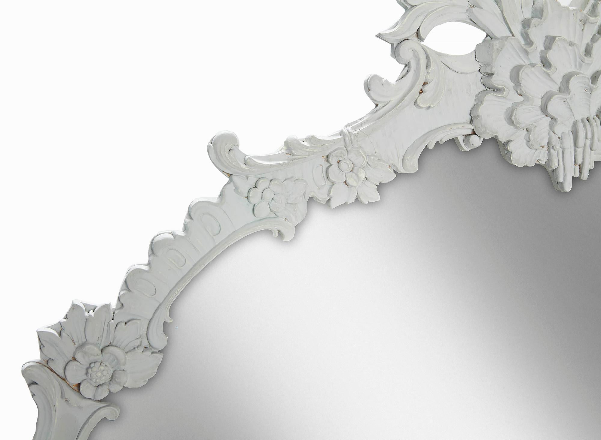 Rococo Revival Late 20th Century Large Round Mirror with Flourishes, Crests & Floral Accents