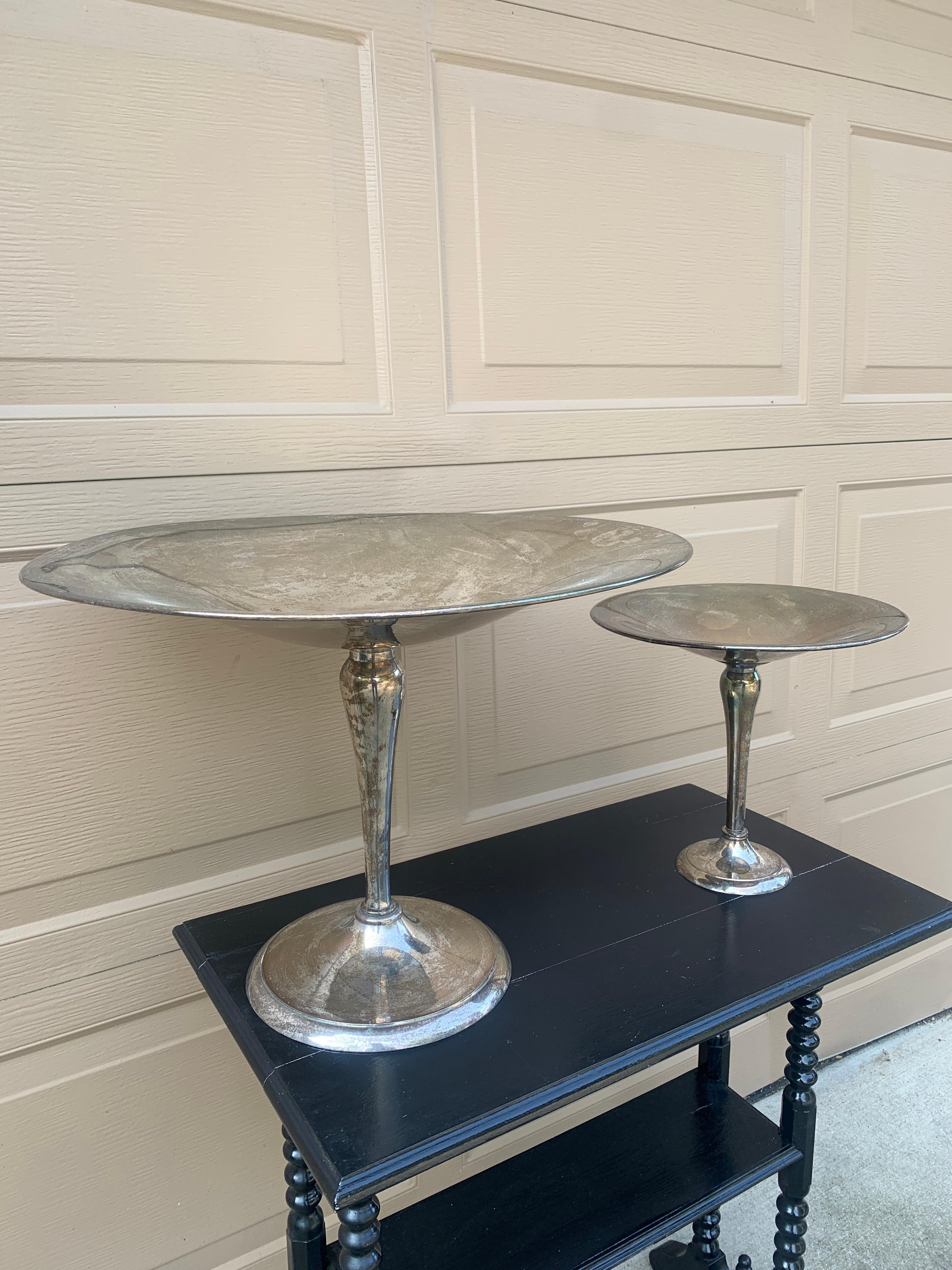 Modern Late 20th Century Large Silver Plate Compotes, Pair For Sale