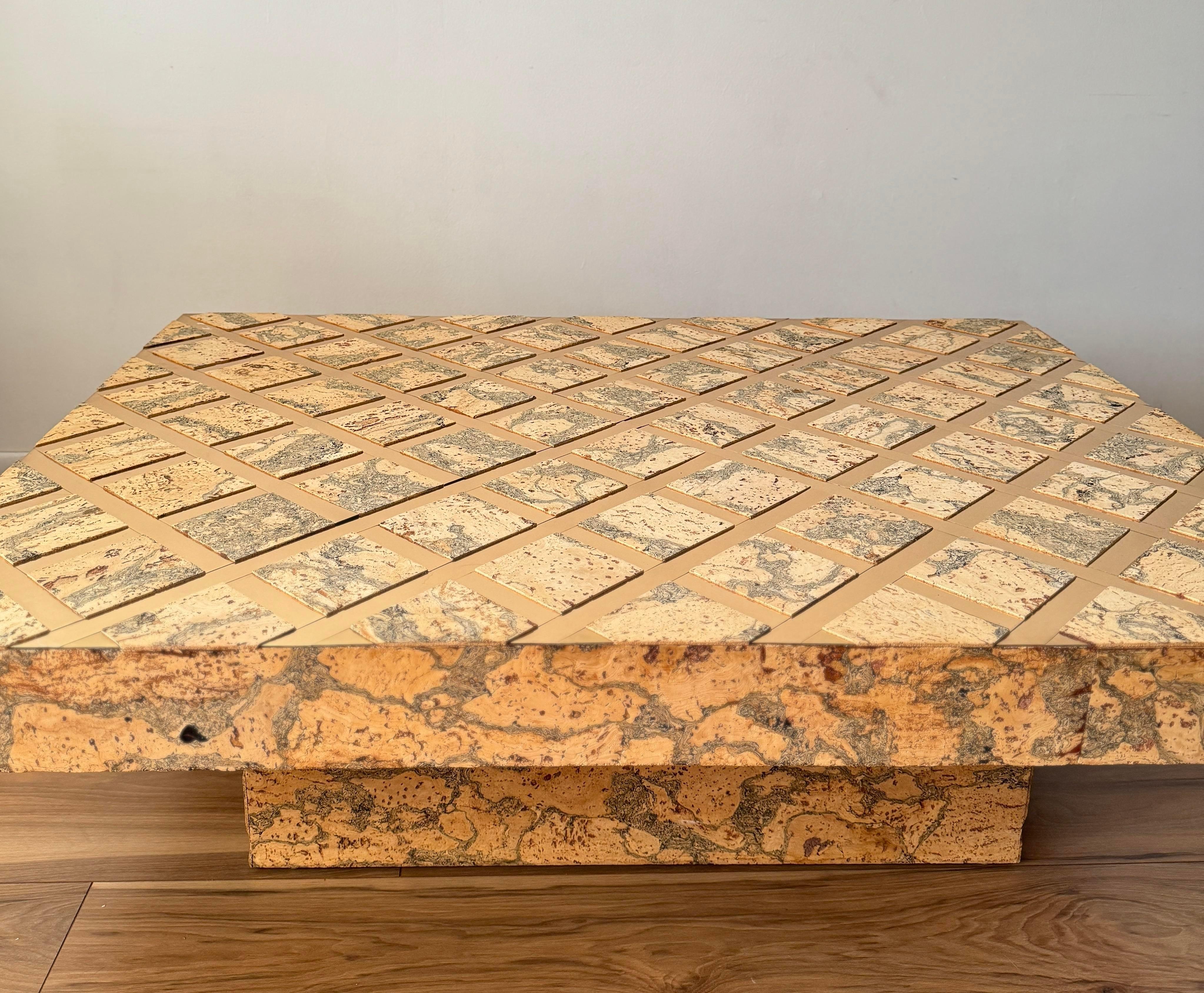 Post-Modern Late 20th Century Large Vintage Cork Coffee Table With Golden Inlay For Sale