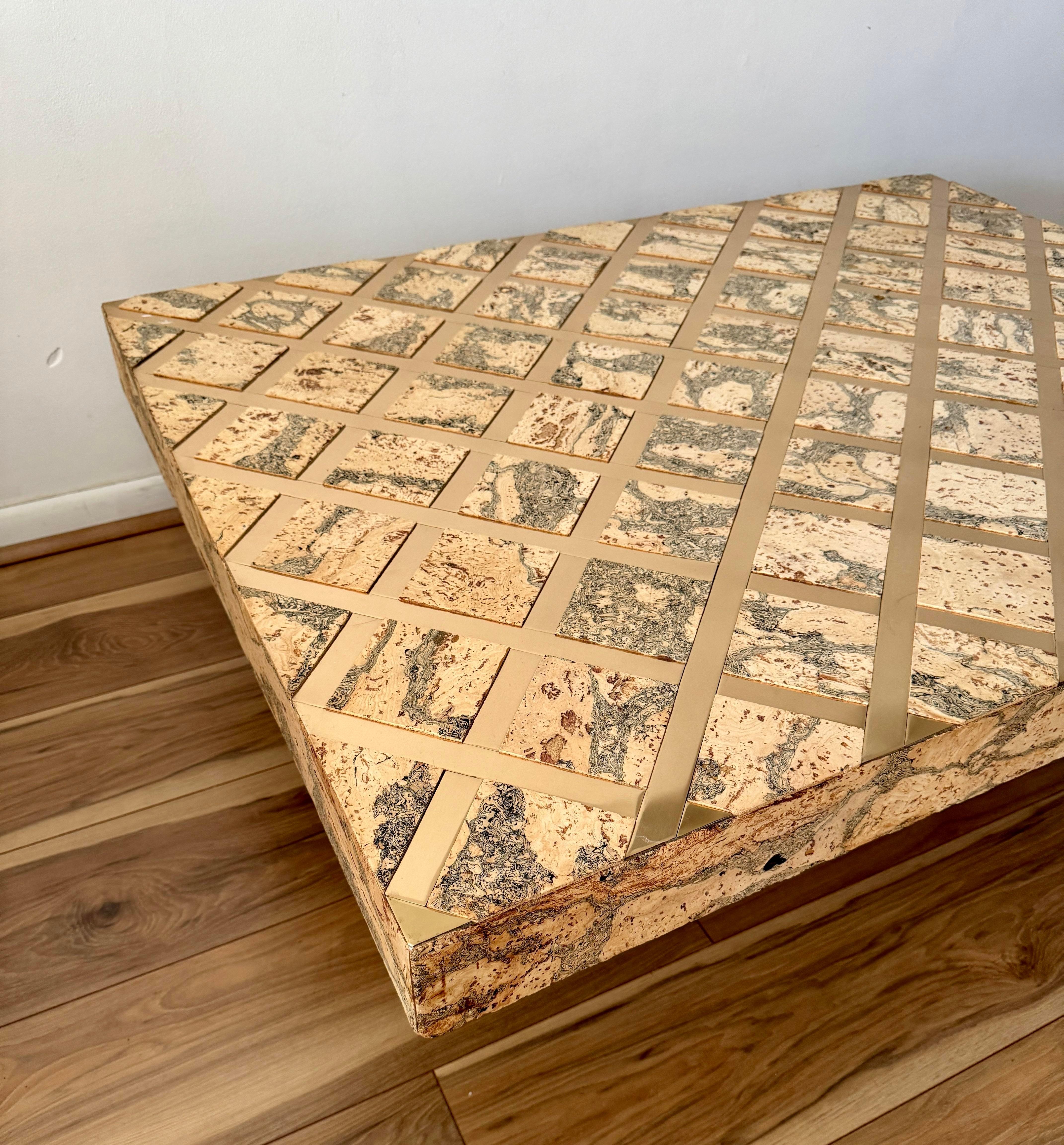 Late 20th Century Large Vintage Cork Coffee Table With Golden Inlay In Good Condition For Sale In Elkton, MD