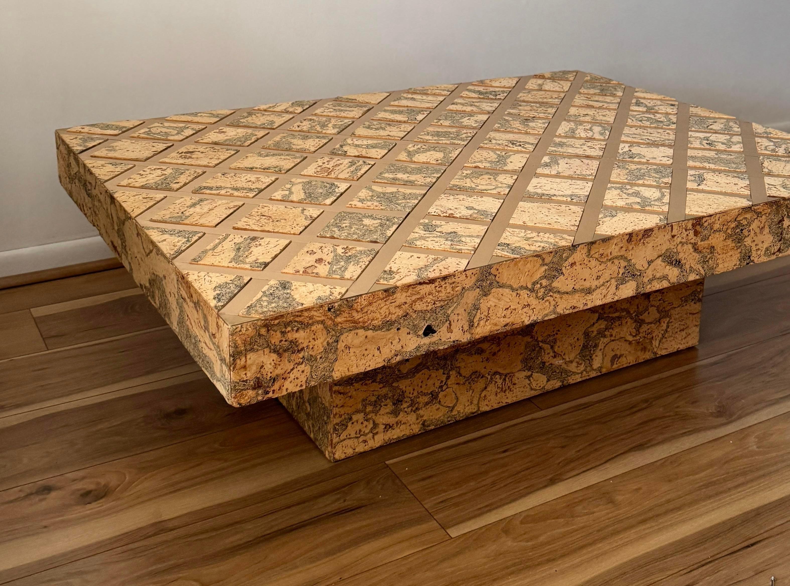 Late 20th Century Large Vintage Cork Coffee Table With Golden Inlay For Sale 2