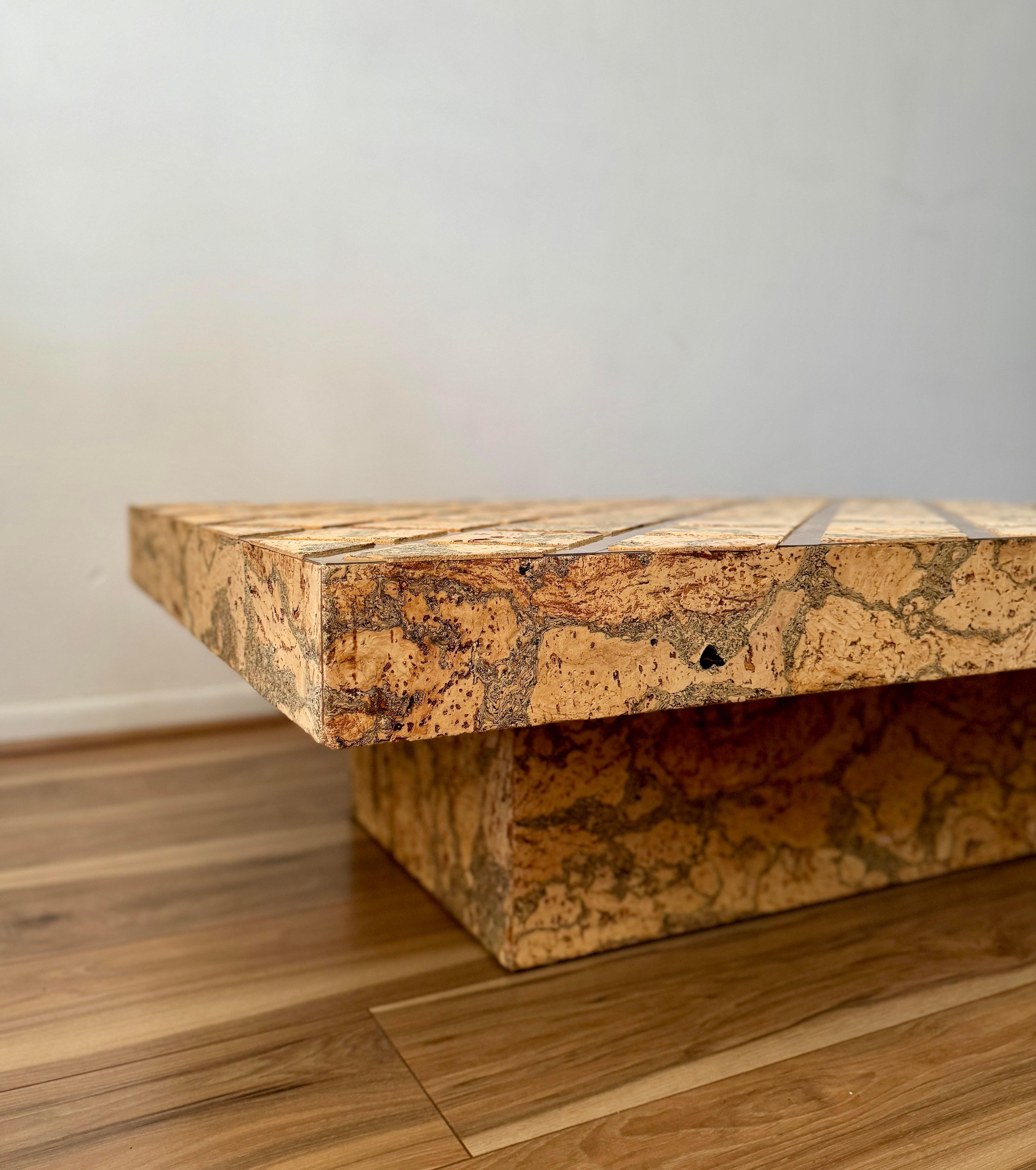 Late 20th Century Large Vintage Cork Coffee Table With Golden Inlay For Sale 4