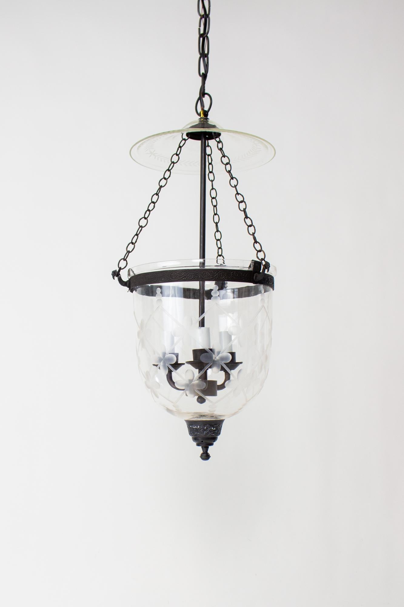 Late 20th Century Lattice Cut Glass Bell Jar with Darkened Brass Finish For Sale 2