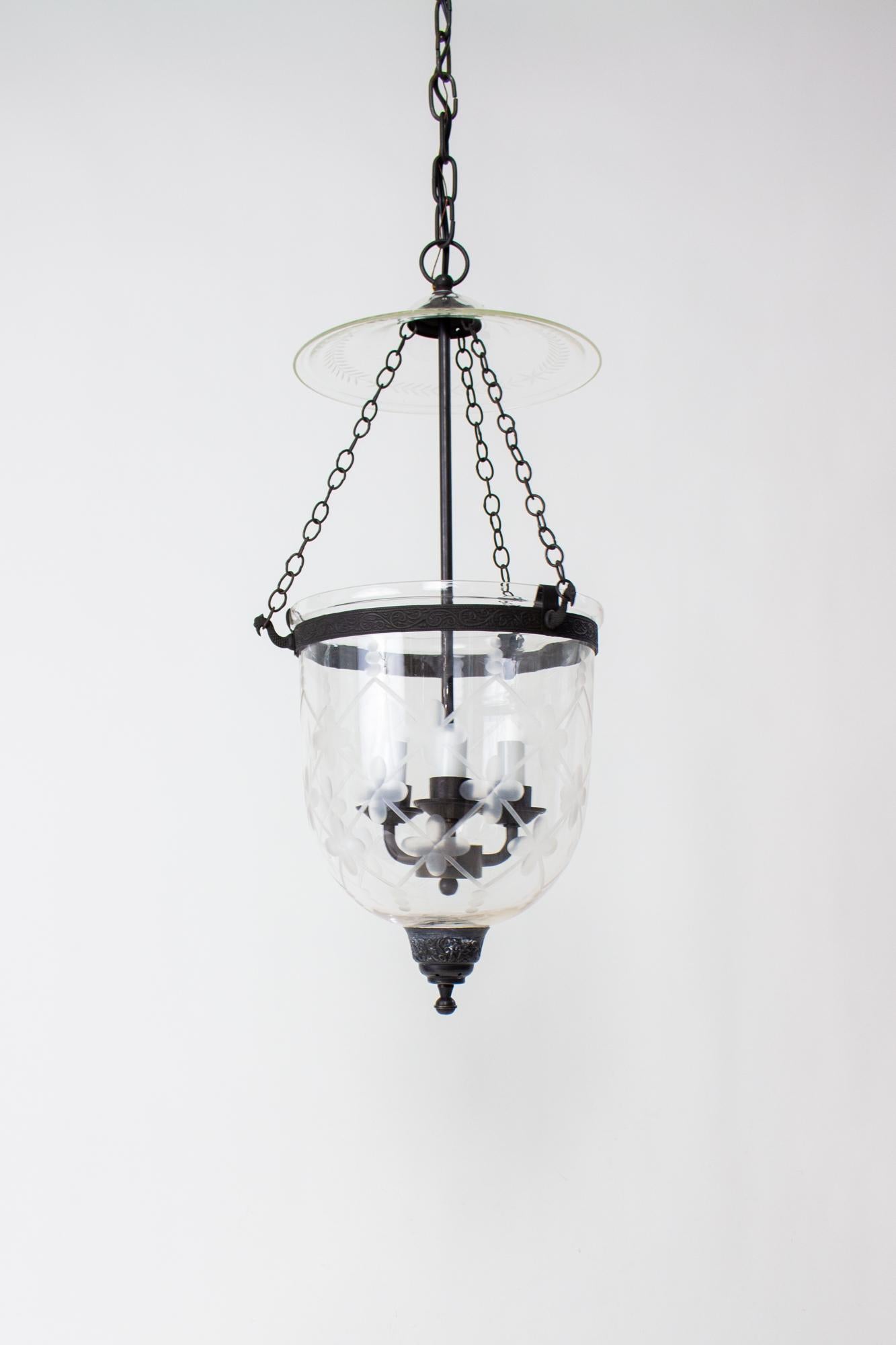 Late 20th Century Lattice Cut Glass Bell Jar with Darkened Brass Finish For Sale 3
