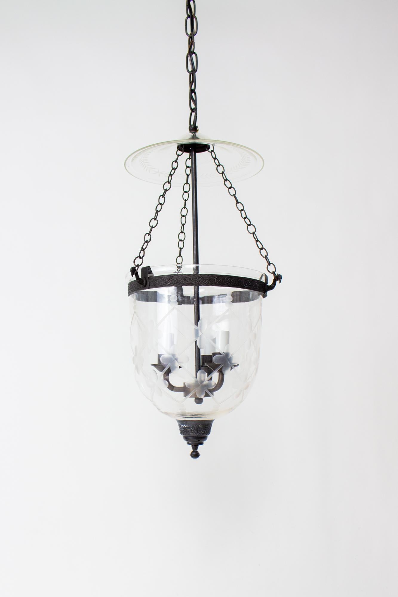 Late 20th Century Lattice Cut Glass Bell Jar with Darkened Brass Finish For Sale 4