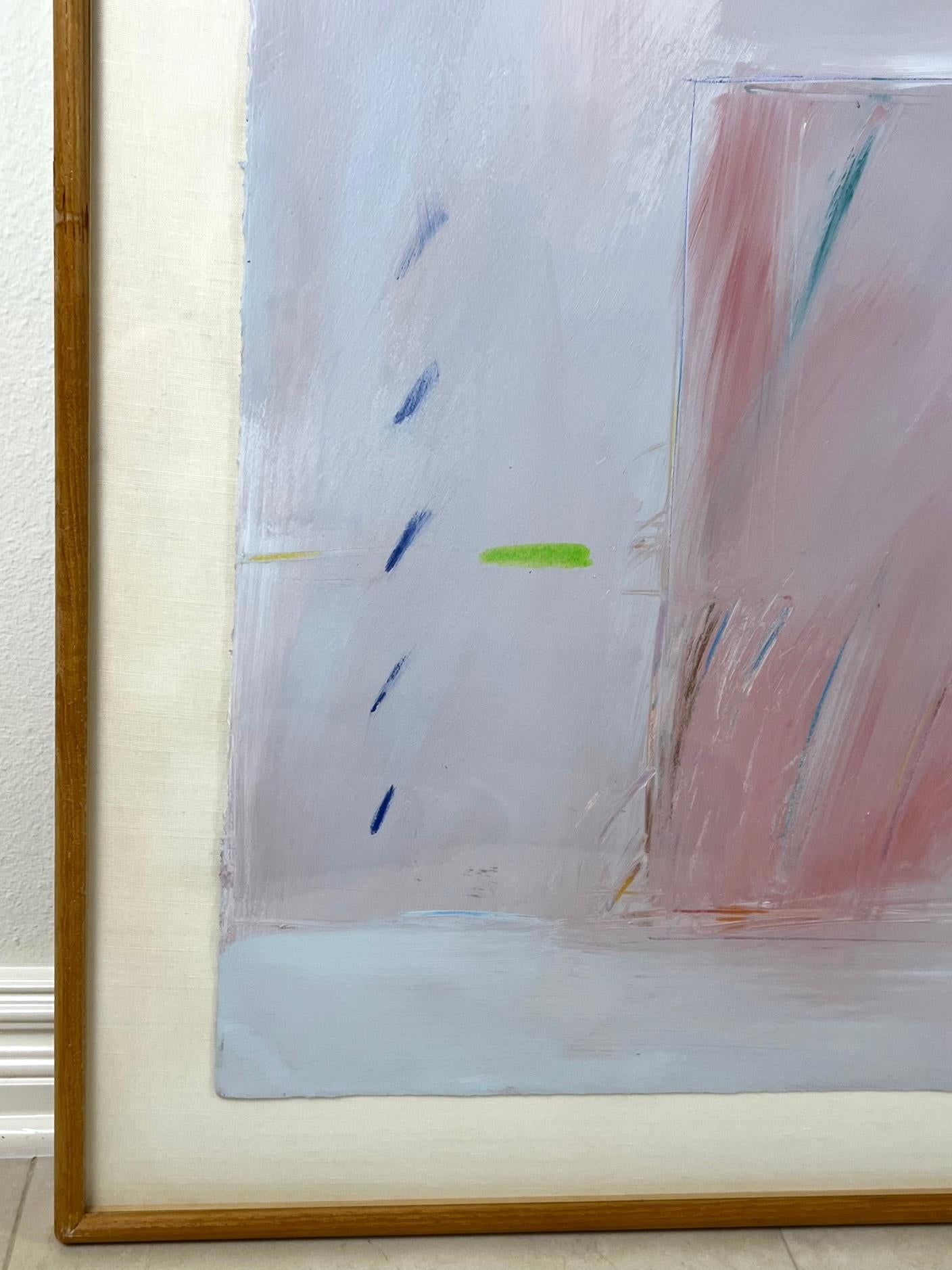 Late 20th Century Lavender Blue and Pink Abstarct Painting For Sale 5