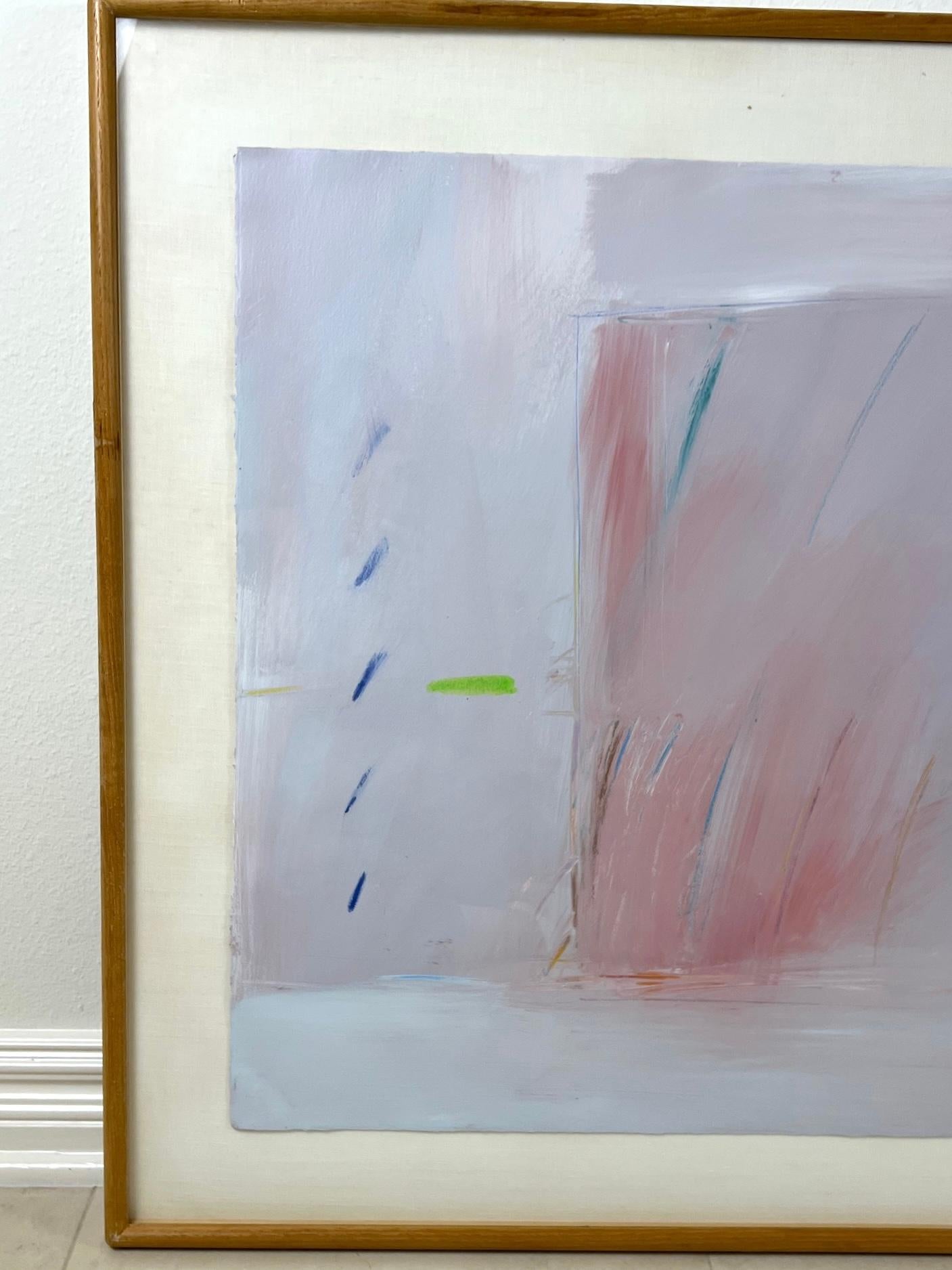 Late 20th Century Lavender Blue and Pink Abstarct Painting For Sale 6