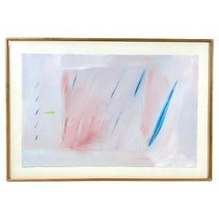 Pintura Abstracta Azul Lavanda y Rosa de Finales del Siglo XX