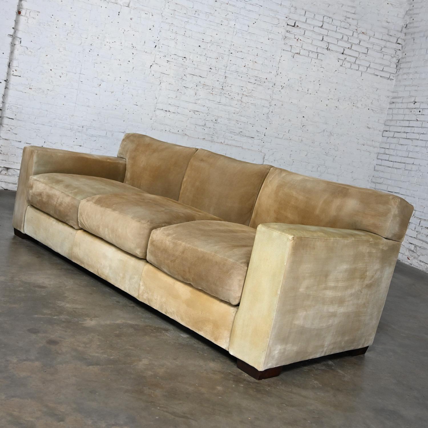 Rustic Late 20th Century Lawson Style Sofa Ralph Lauren Henredon Original Buff Suede