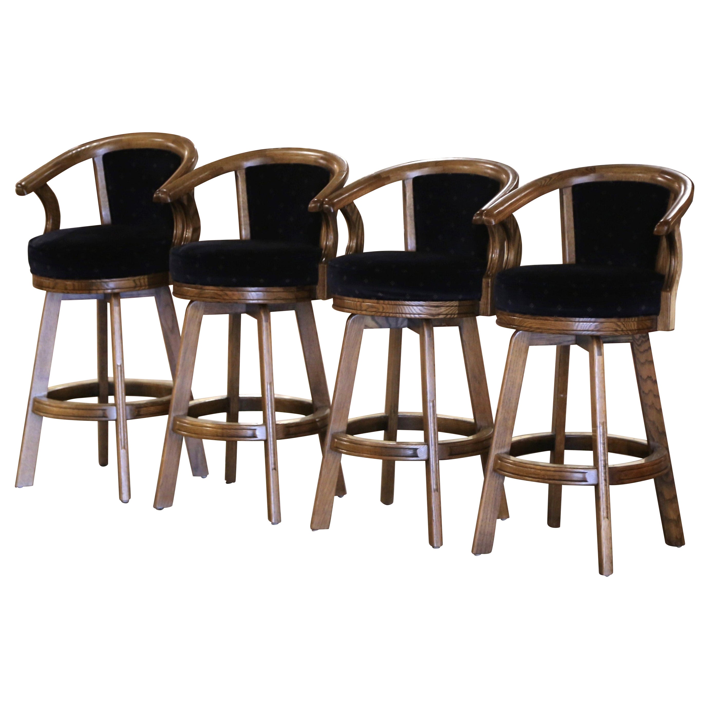 Louis Philippe French Oak Swivel Bar Stools, Vierer-Set, Ende 20.