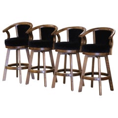 Late 20th Century Louis Philippe French Oak Swivel Bar Stools, Set of Four