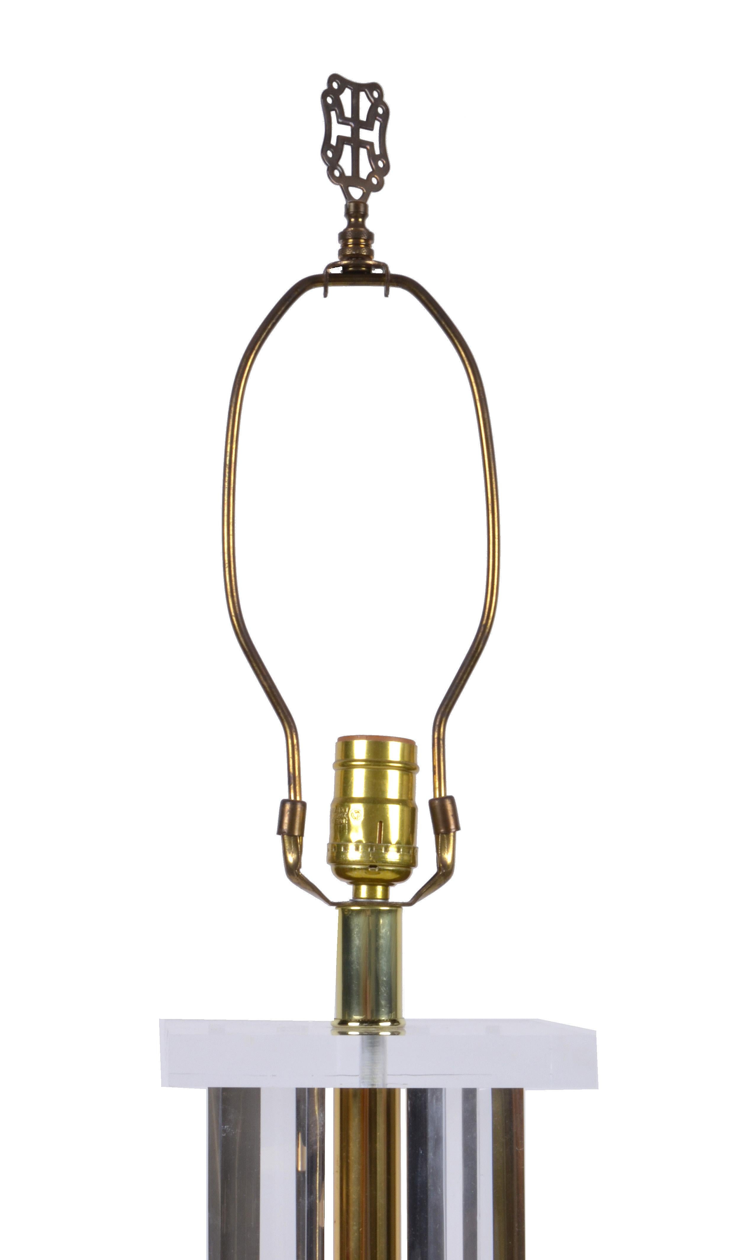 American Late 20th Century Lucite and Brass Table Lamp