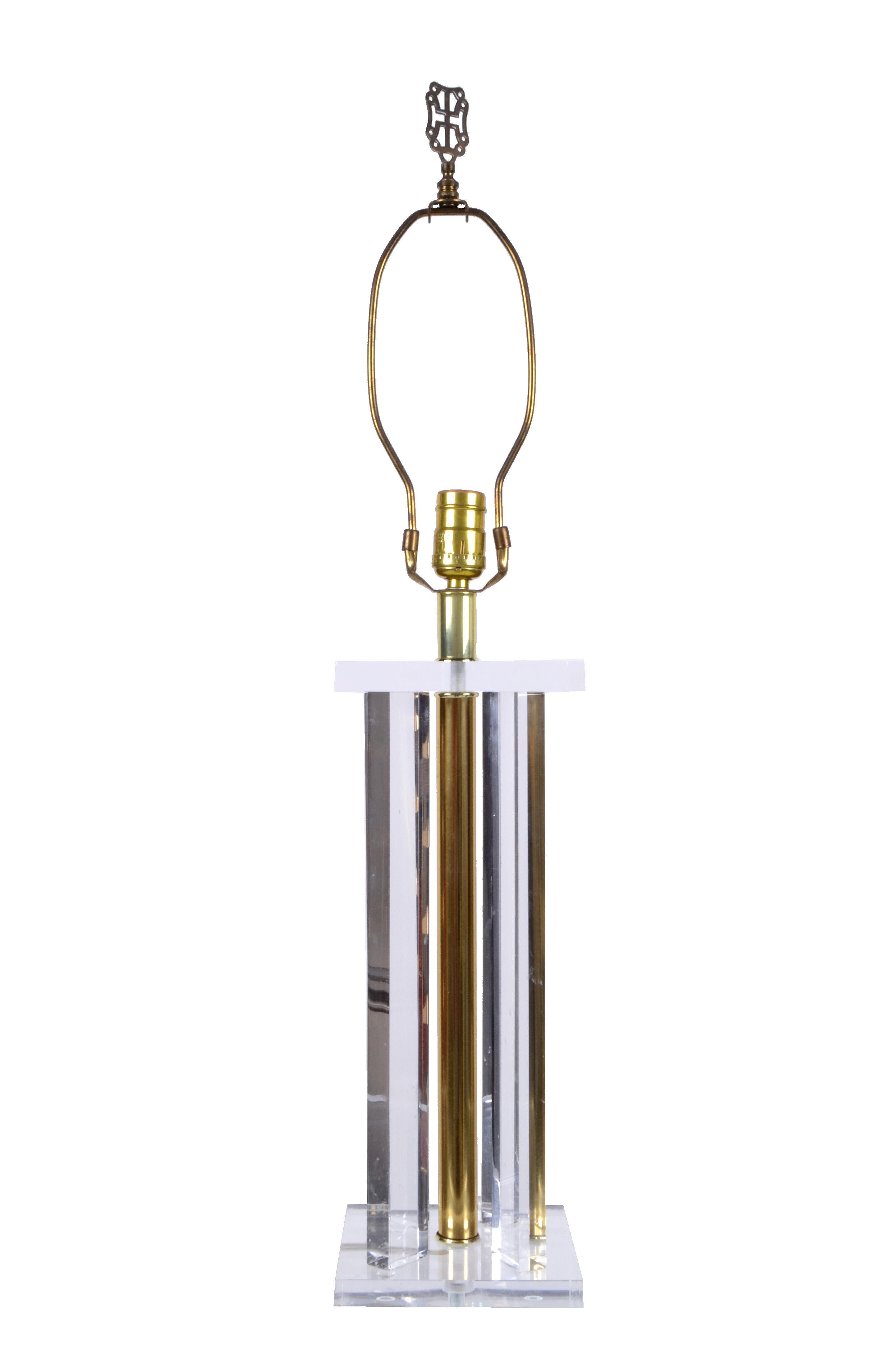 Late 20th Century Lucite and Brass Table Lamp 4