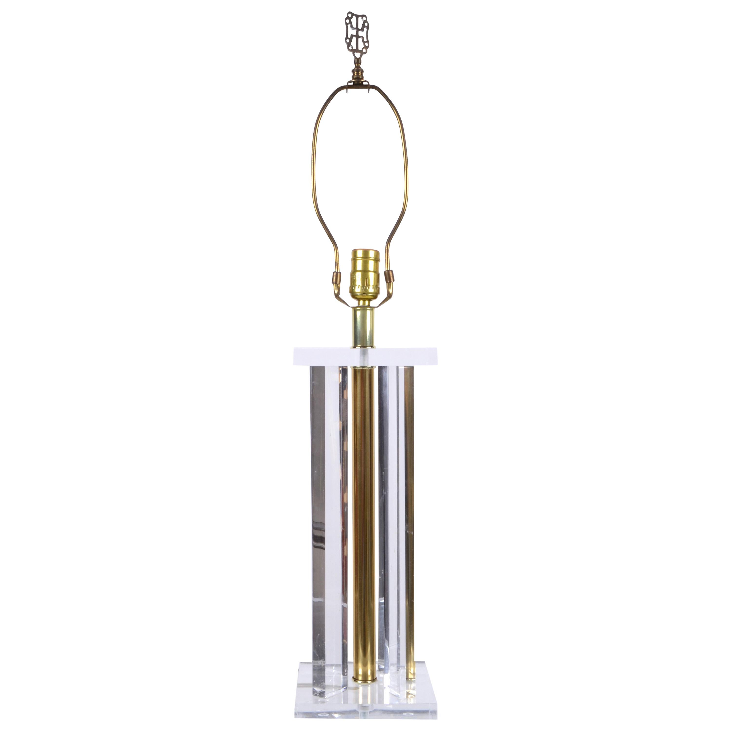 Late 20th Century Lucite and Brass Table Lamp