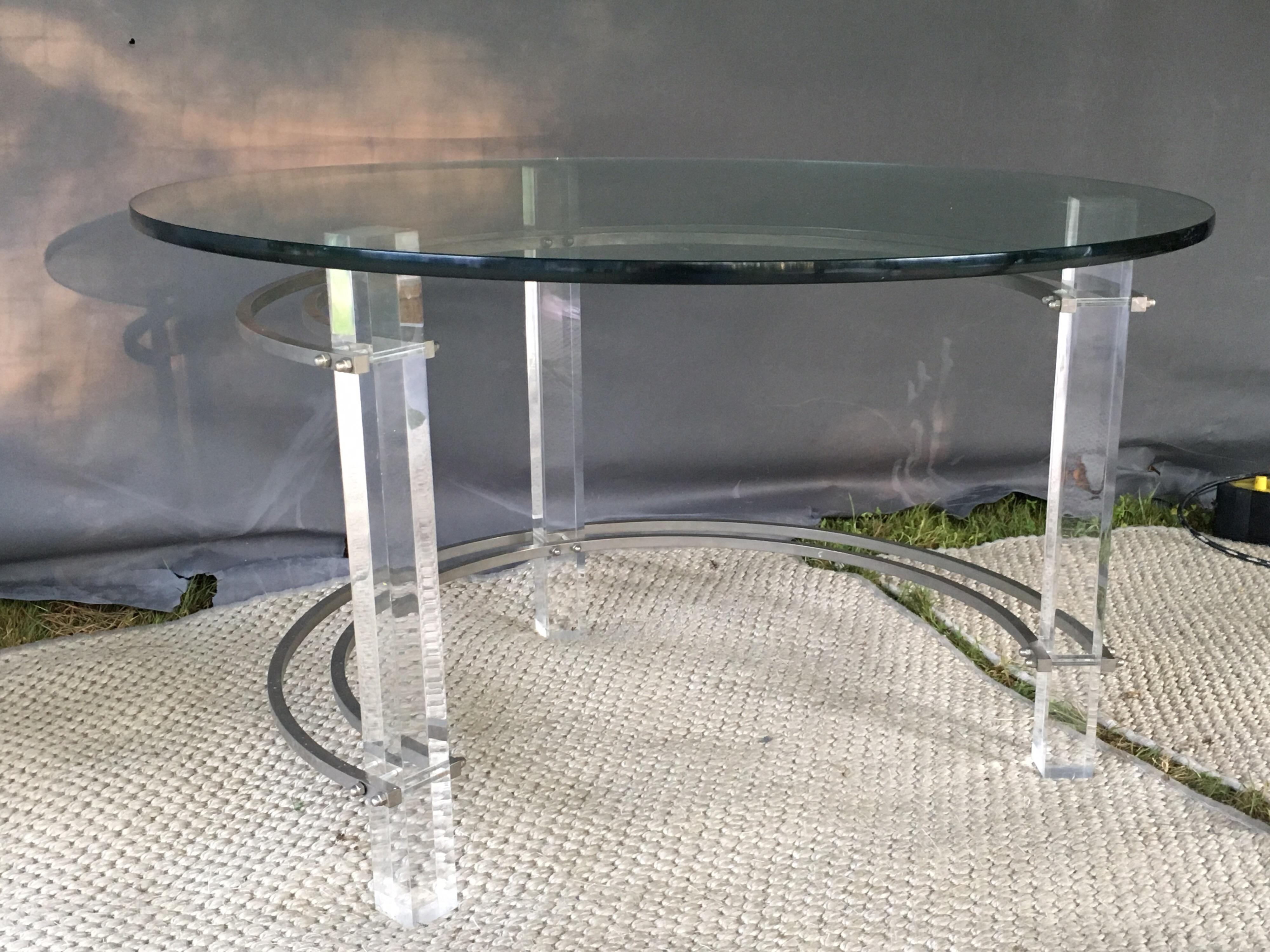 Late 20th century Lucite, chrome and glass coffee table by Charles Hollis Jones
Measures: Base: 32