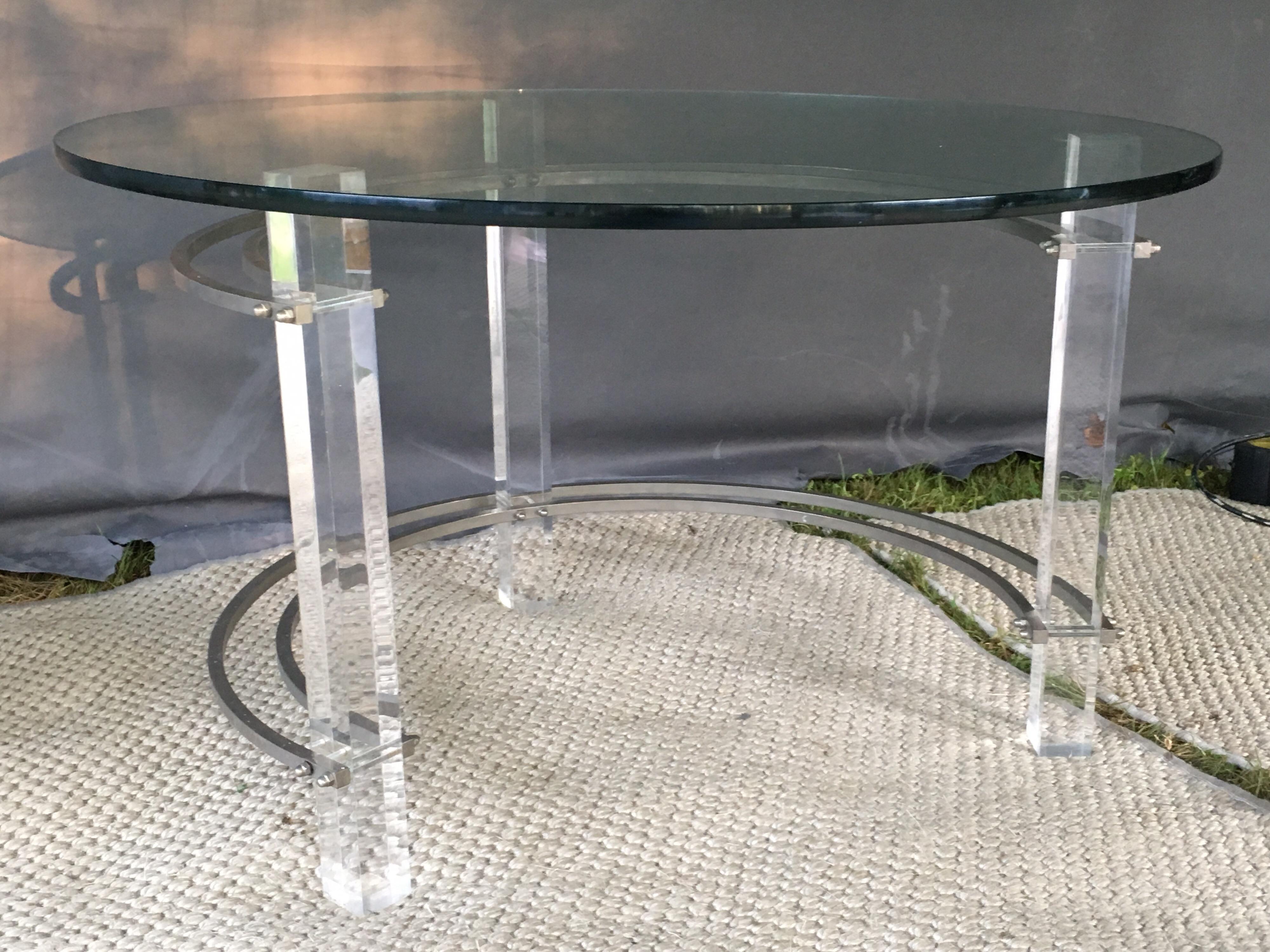 American Late 20th Century Lucite, Chrome and Glass Coffee Table by Charles Hollis Jones