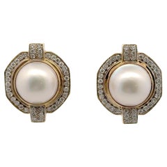 Late-20th Century Mabe Pearl Diamond 18 Karat Yellow Gold Leverback Earrings