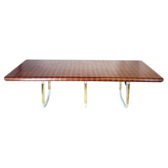 Table de salle à manger de la fin du 20e siècle en placage d'ébène de Macassar avec base en fer