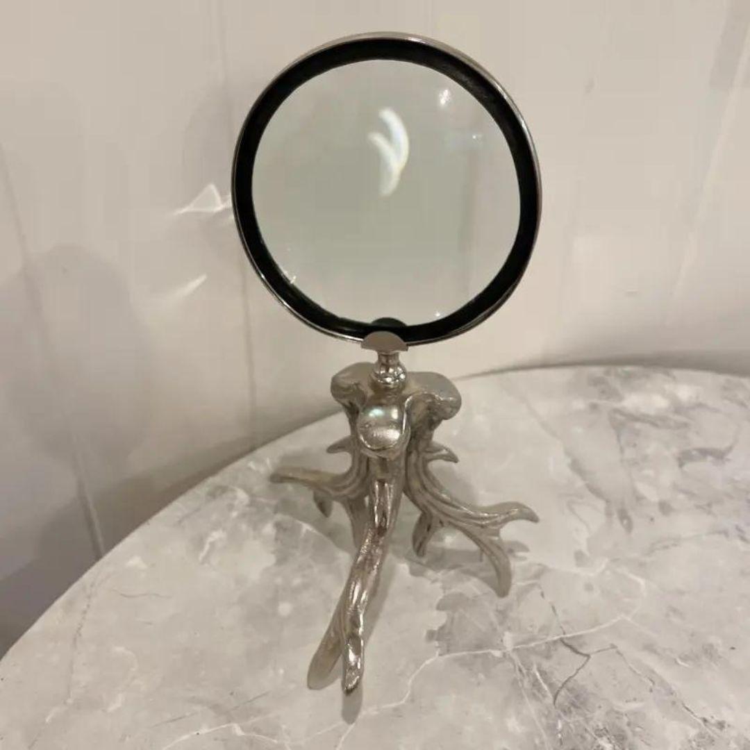 Late 20th Century Magnifying Glass With Tripod Antler Handle For Sale 1