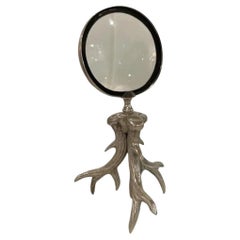 Used Late 20th Century Magnifying Glass With Tripod Antler Handle
