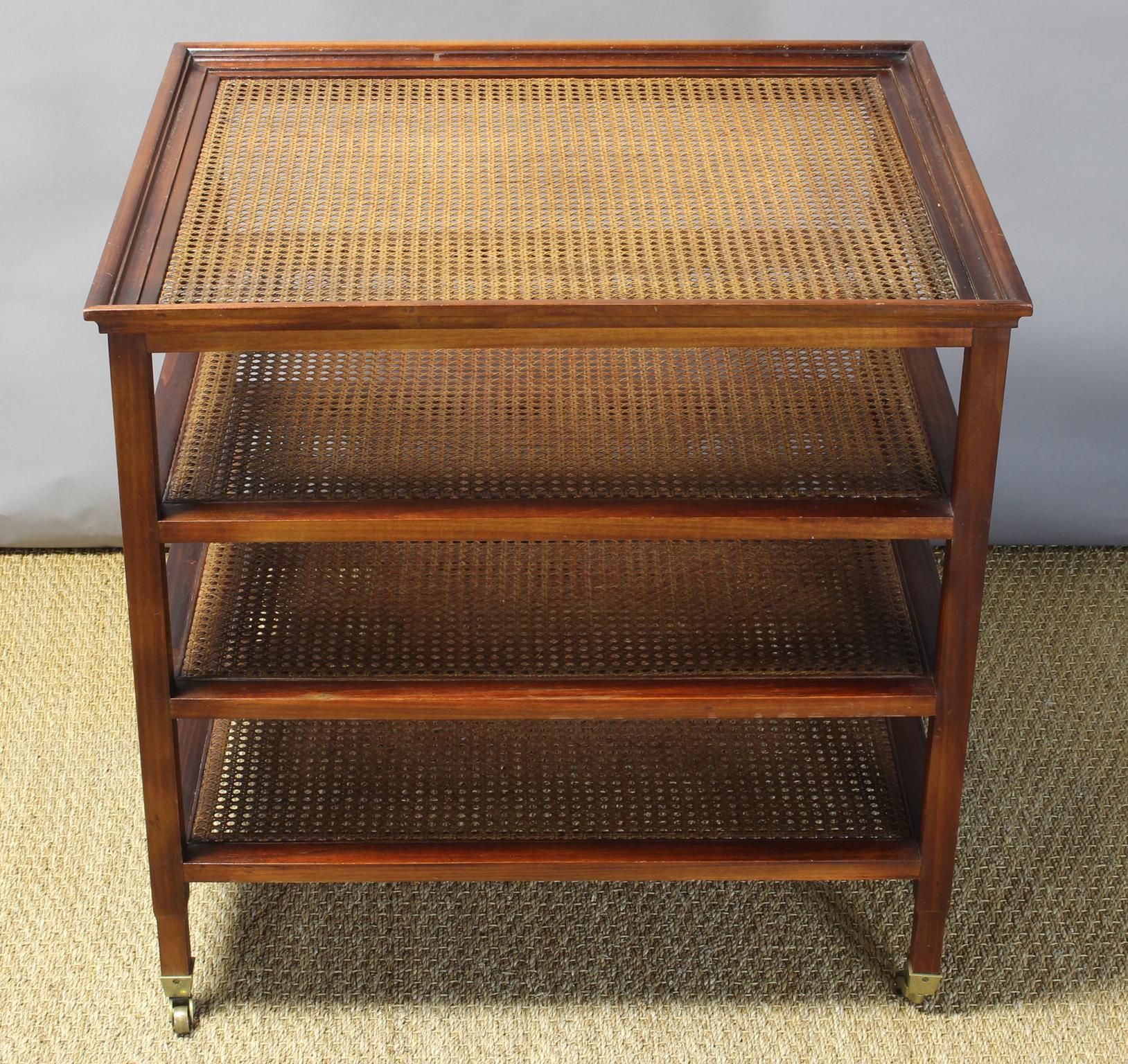 American Late 20th Century Mahogany and Cane Etagere Side Table