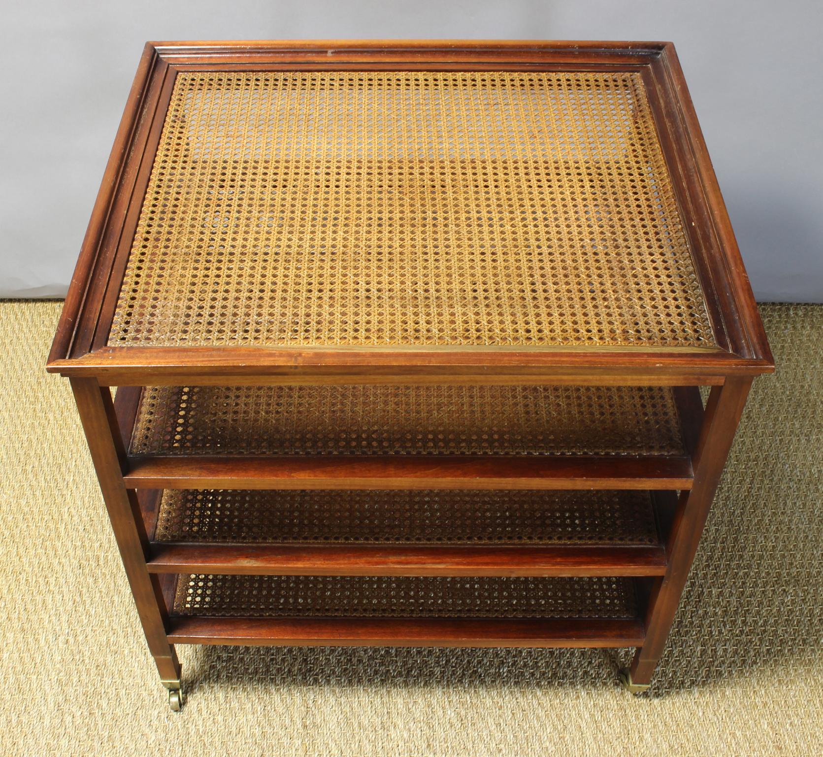 Late 20th Century Mahogany and Cane Etagere Side Table In Good Condition In Kilmarnock, VA
