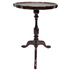 Late 20th Century Mahogany and Tooled Leather Top Tripod Floor Candle Stand