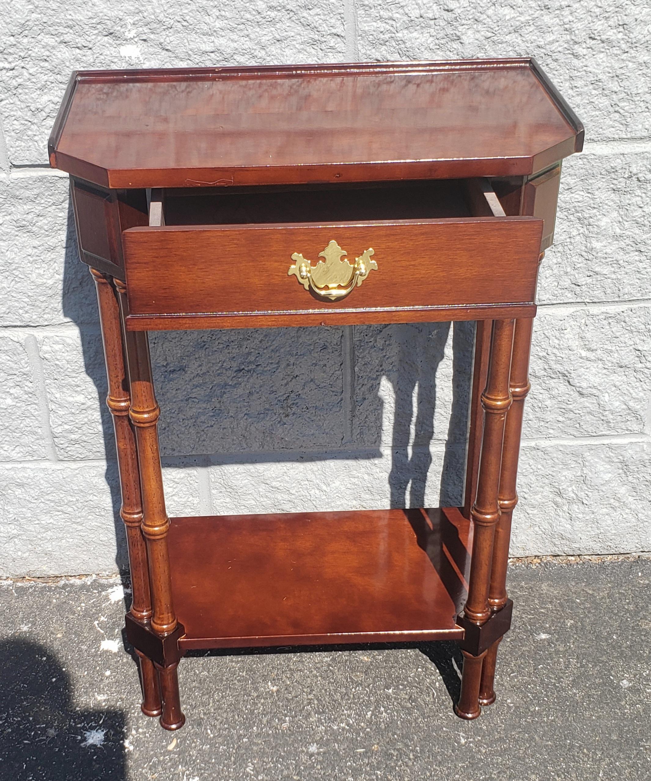 Unknown Late 20th Century Mahogany Faux Bamboo Single Drawer Side Table For Sale