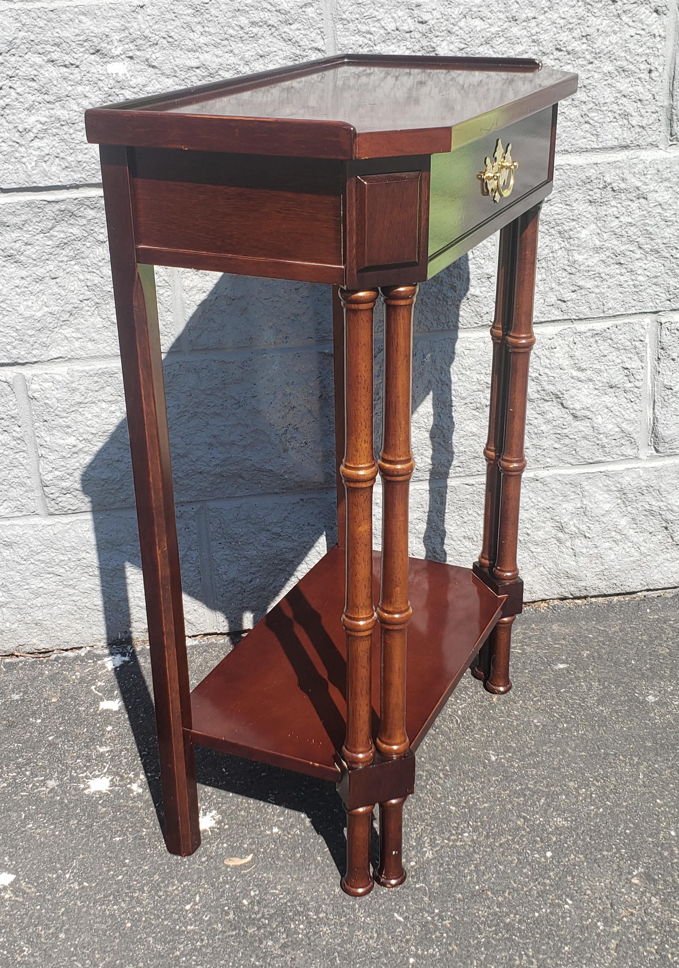 Stained Late 20th Century Mahogany Faux Bamboo Single Drawer Side Table For Sale