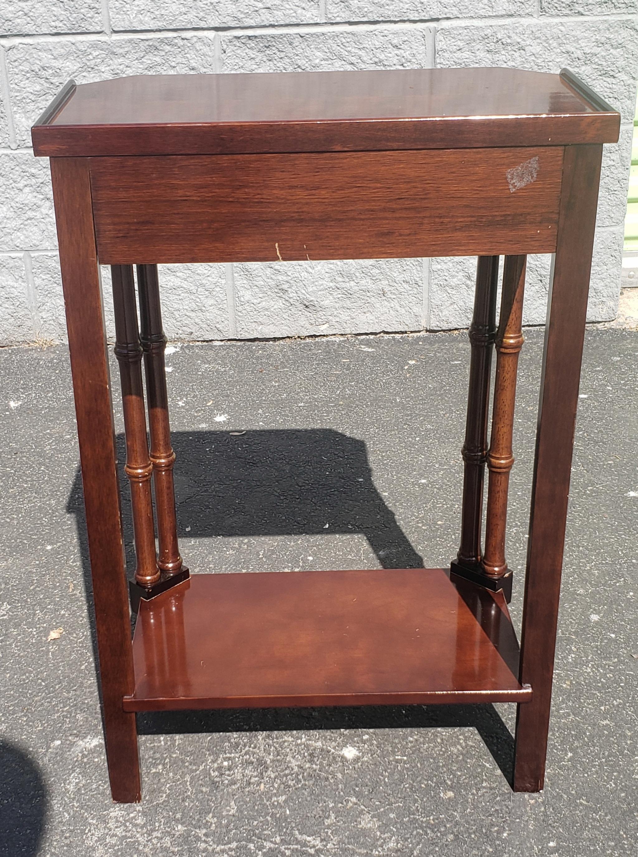 Late 20th Century Mahogany Faux Bamboo Single Drawer Side Table For Sale 1