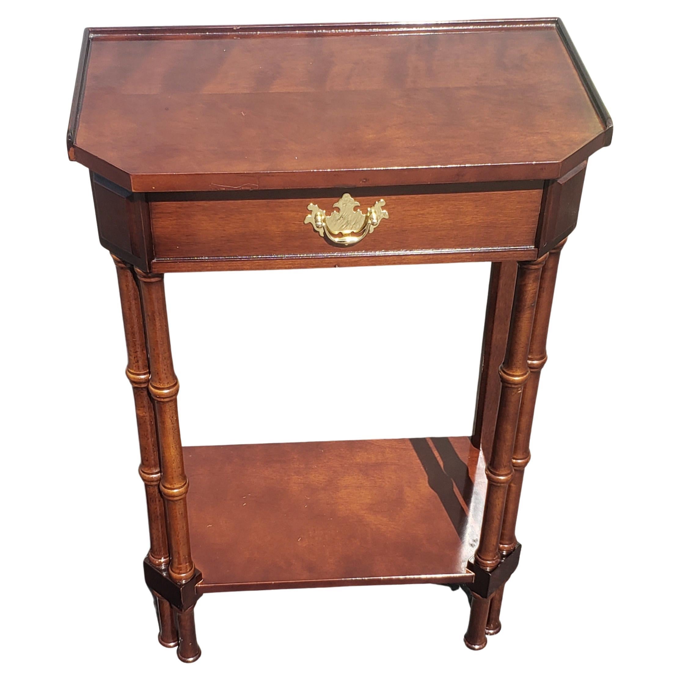 Late 20th Century Mahogany Faux Bamboo Single Drawer Side Table For Sale