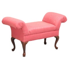 Late 20th Century Mahogany Frame Queen Anne Roll Arm Bench