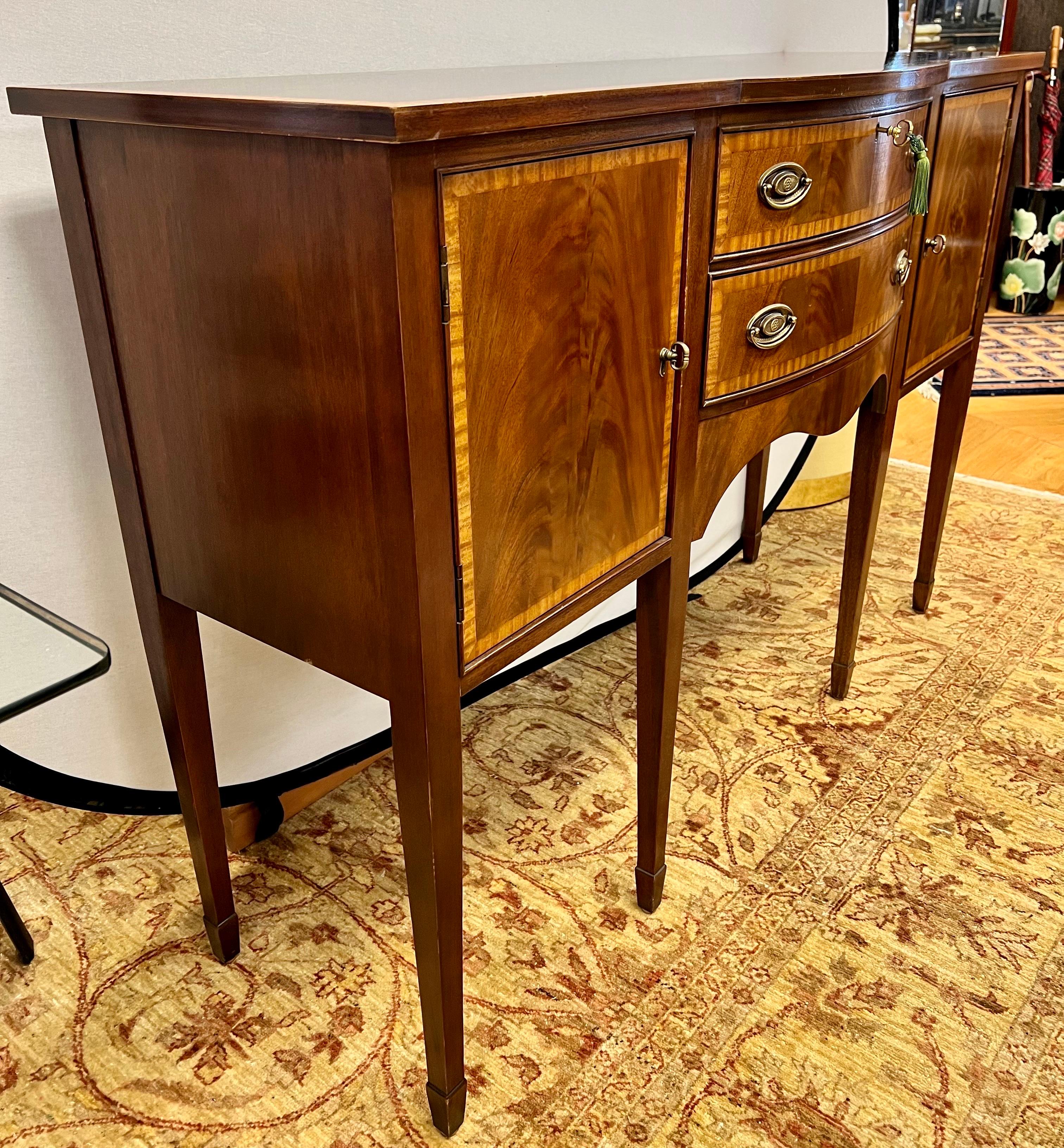 Brass Late 20th Century Mahogany Inlay Ethan Allen Server Buffet Cabinet Sideboard Bar