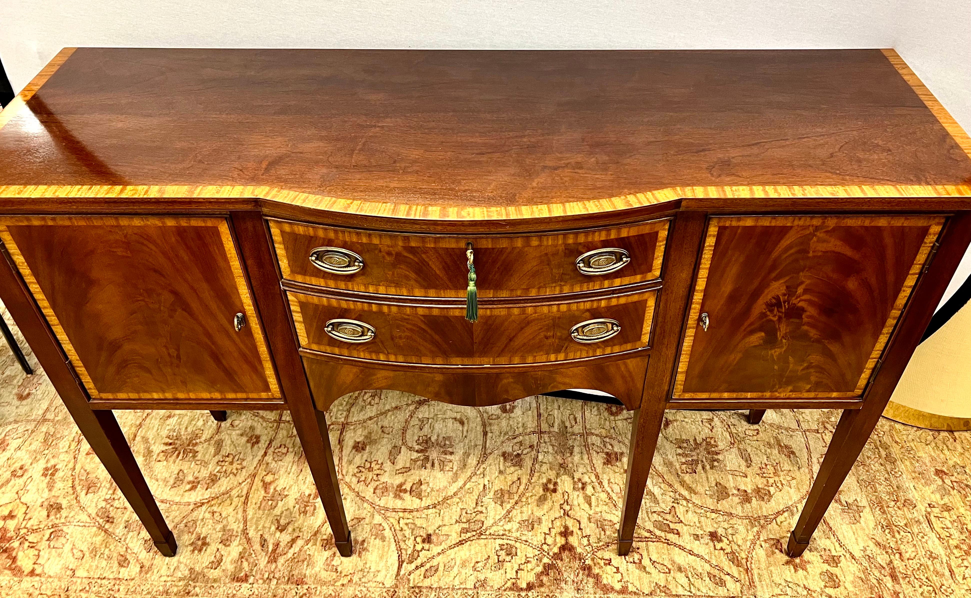 Late 20th Century Mahogany Inlay Ethan Allen Server Buffet Cabinet Sideboard Bar 2