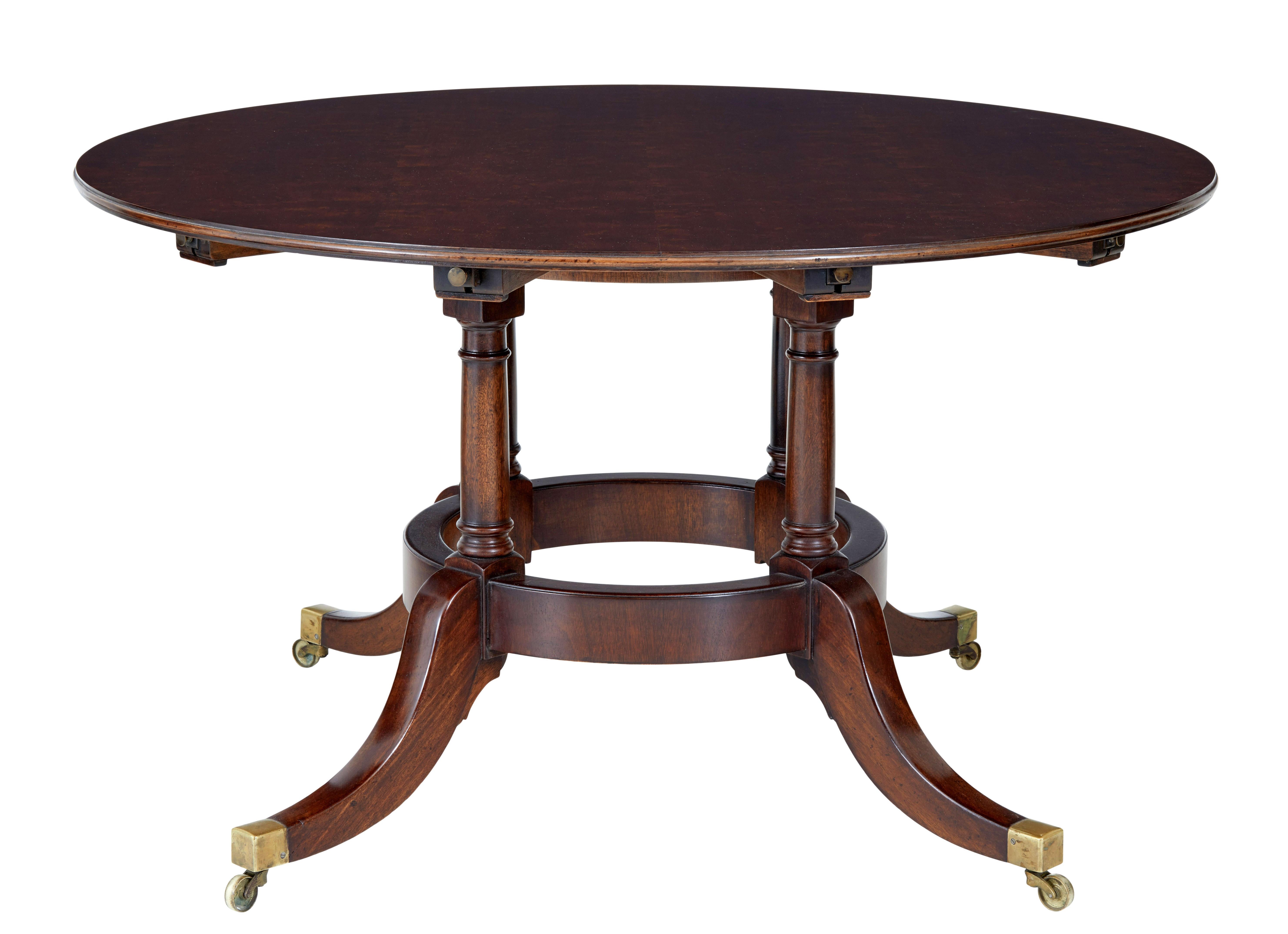 Late 20th century mahogany jupe dining table with leaf cabinet, circa 1990.

Here we offer a beautiful jupe dining table made in mahogany. These tables allow themselves to be extended by adding to the diameter for increased seating.

Circular