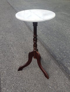 Late 20th Century Mahogany Pdestal Tripod Marble Top Candle Stand