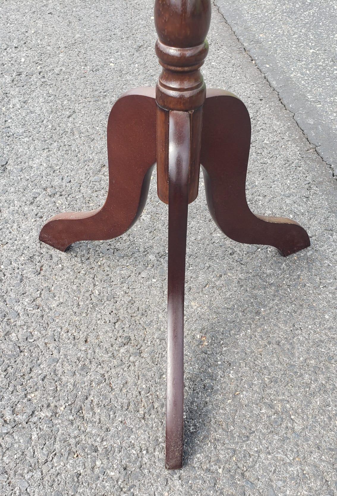 Mid-Century Modern Late 20th Century Mahogany Pdestal Tripod Marble Top Candle Stand For Sale